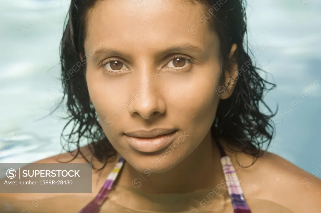 Close up of Indian woman in swimming pool