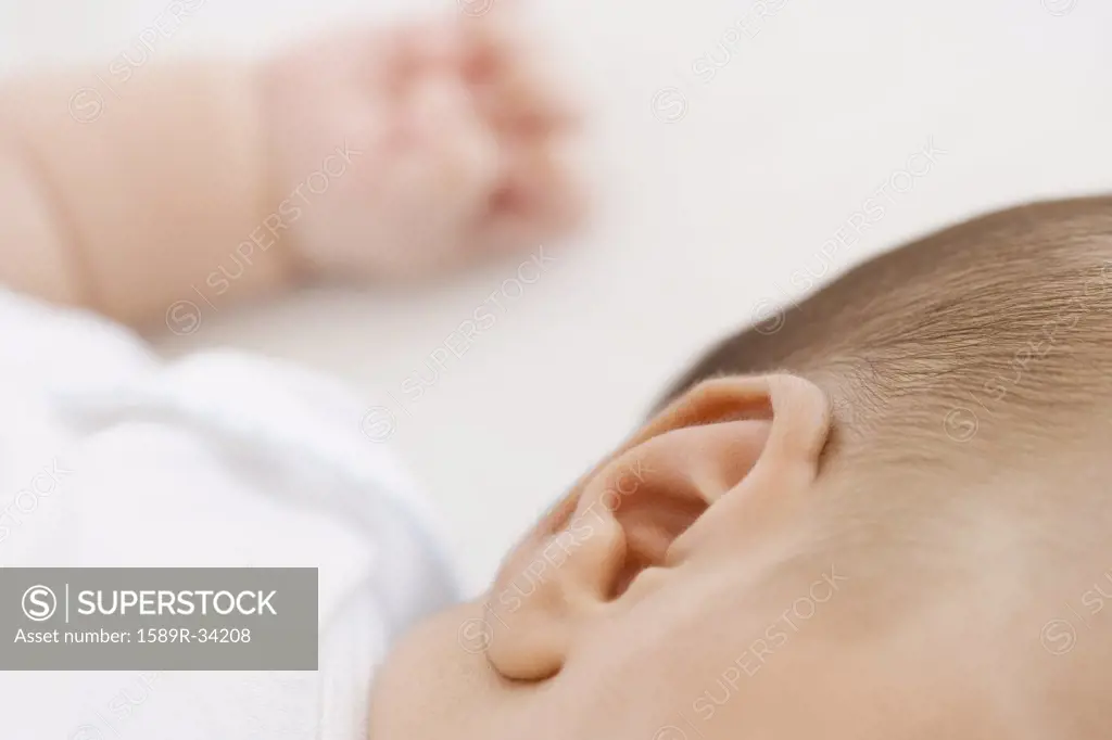 Close up of newborn babys ear