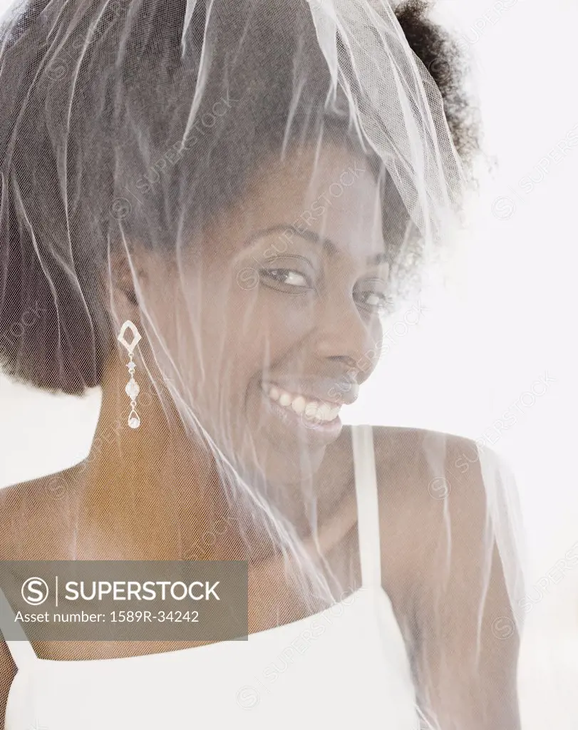 Close up of African bride in veil