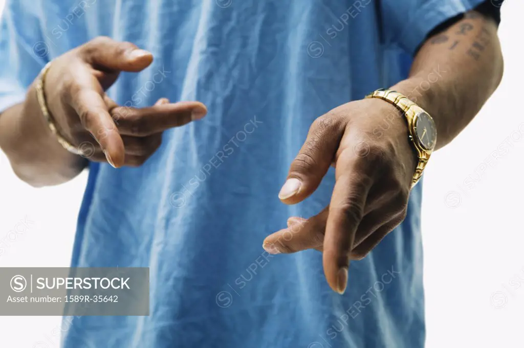 Close up of African man pointing