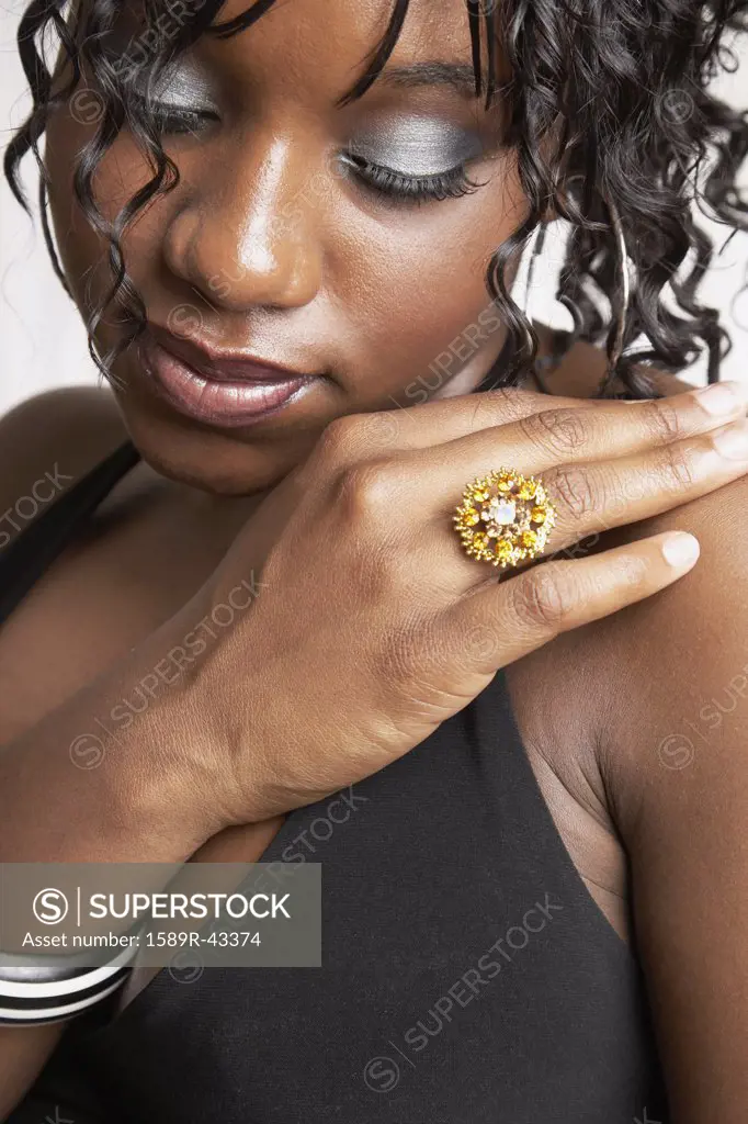 African American woman looking down
