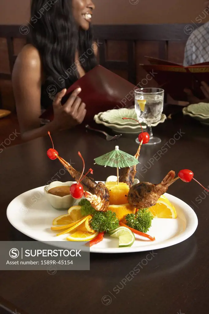 Plate of food on restaurant table
