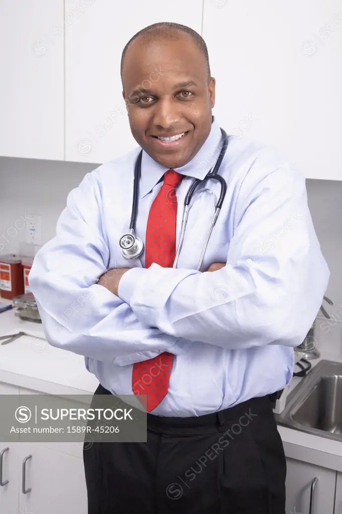 African American male medical professional wearing stethoscope