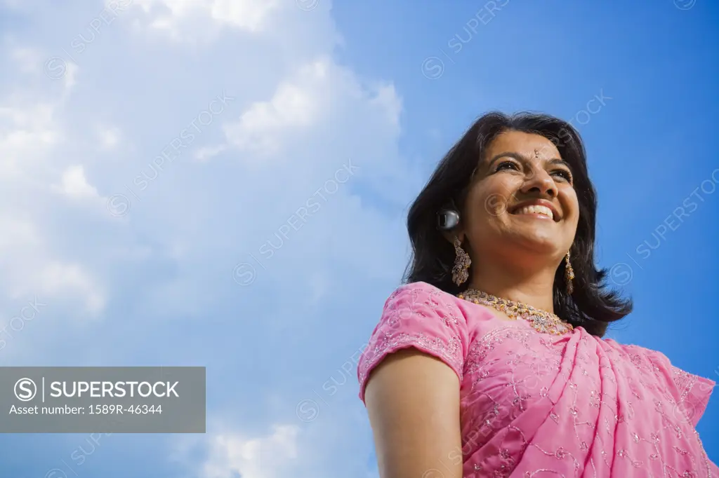 low angle view of Indian woman in traditional dress