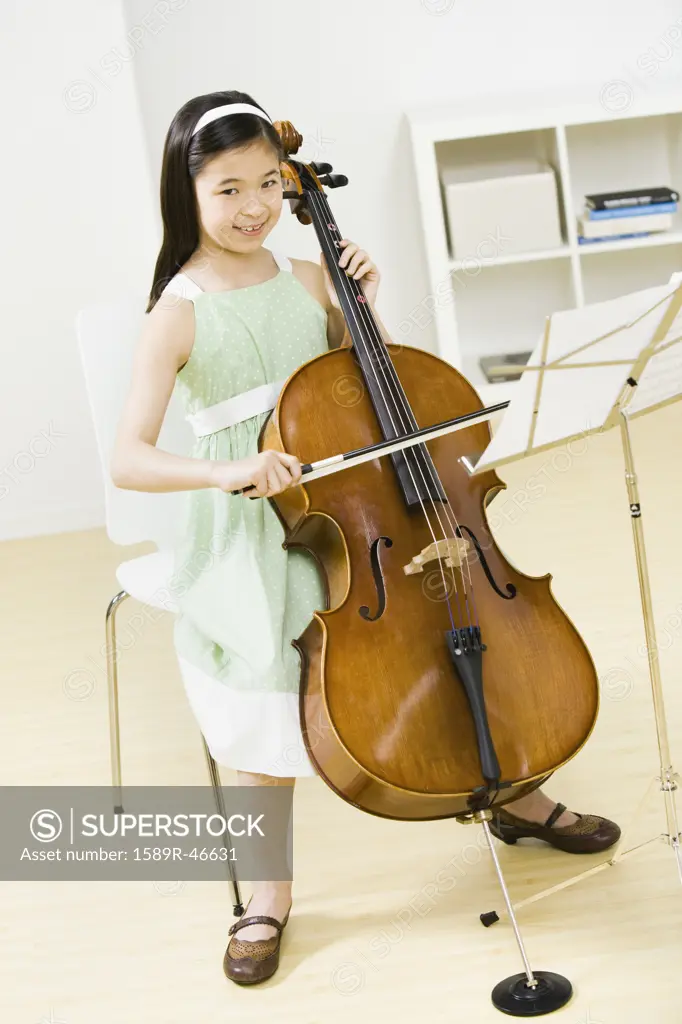 Asian girl playing cello