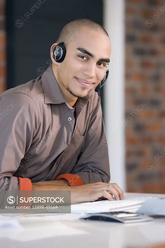 African American businessman wearing headset