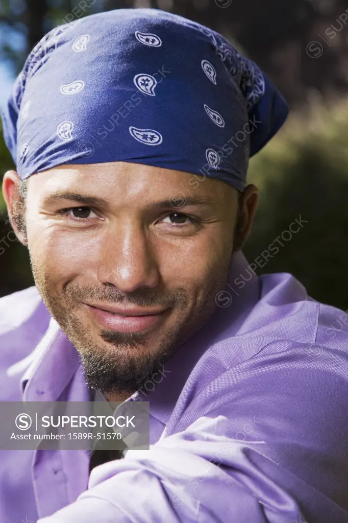 African man wearing bandana on head