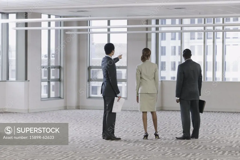 Multi-ethnic business people viewing empty building