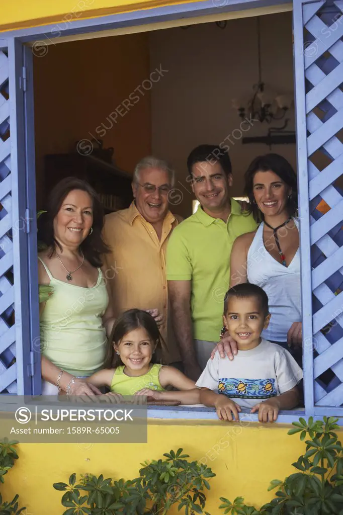 Family looking out window