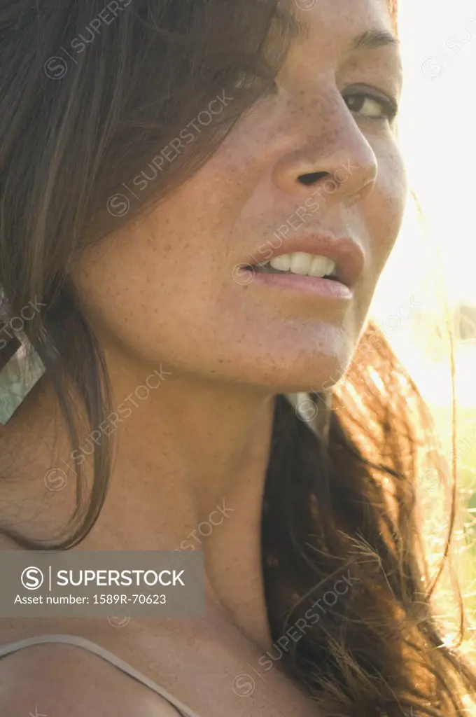 Close up of woman with freckles