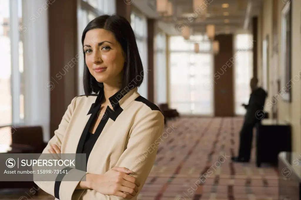 Mixed race businesswoman looking confident