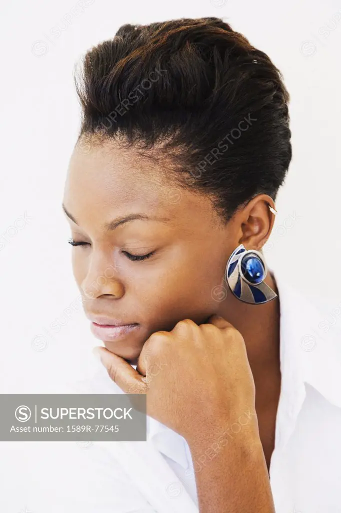 African woman with eyes closed