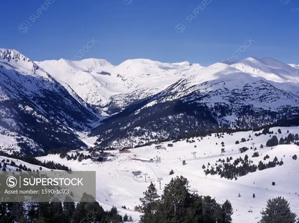 Andorra, Soldeu Area, View of mountains.