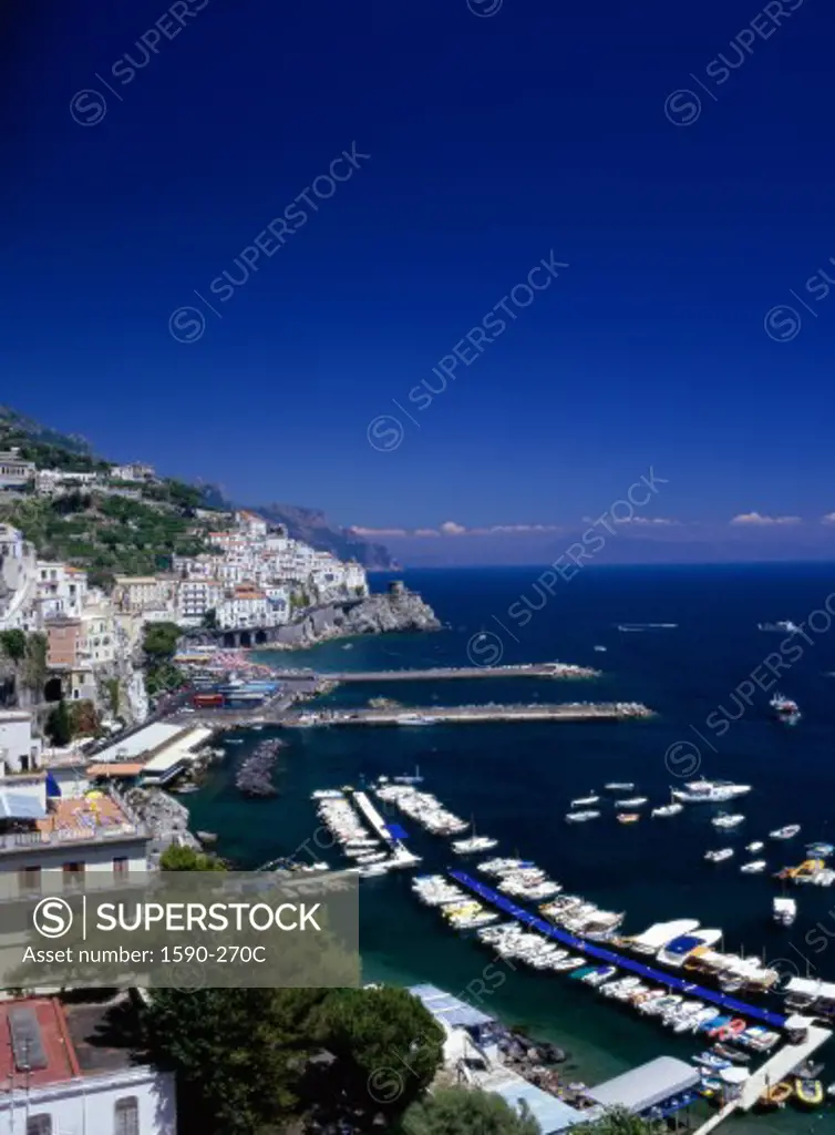High angle view of a harbor, Amalfi, Italy