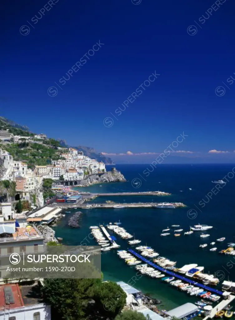 High angle view of a harbor, Amalfi, Italy