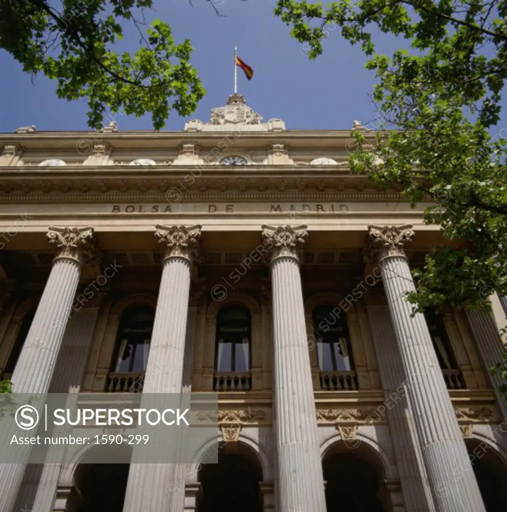 Low angle view of a financial building, Madrid Stock Exchange, Madrid, Spain