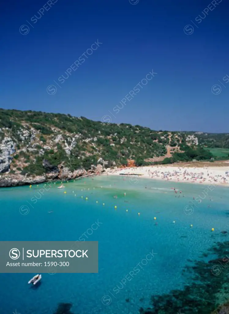 High angle view of a beach, Calan Porter, Minorca, Balearic Islands, Spain
