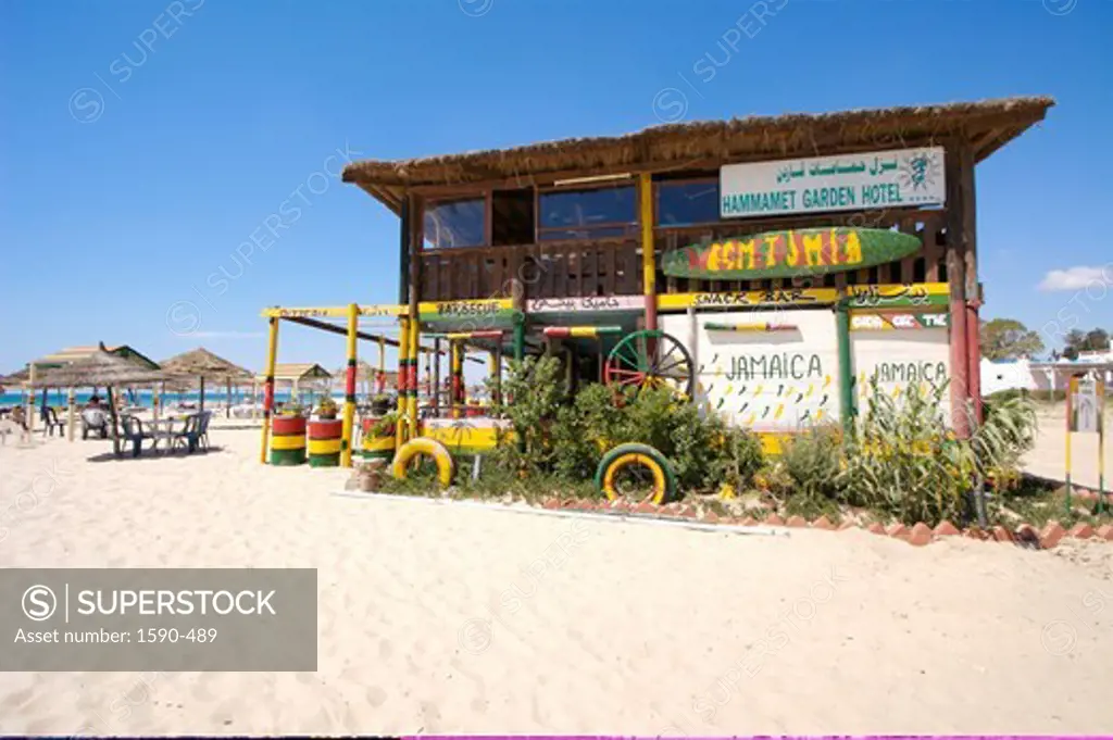 Tunisia, Hammamet Beach, Beach bar