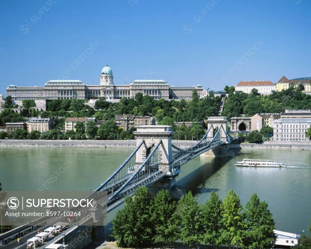10653557, bridge, Budapest, Danube, river, flow, suspension bridge, town, city, overview, Hungary, Europe,
