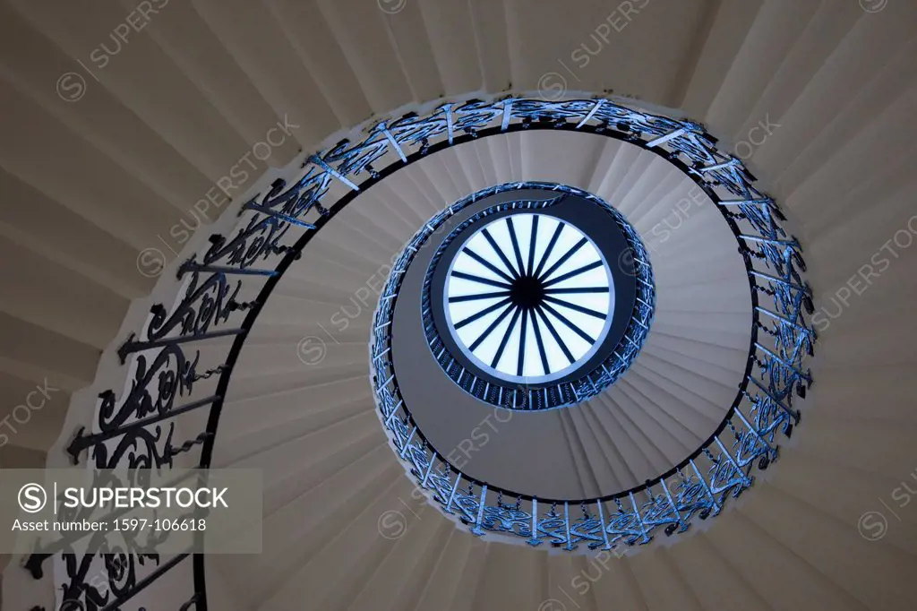 UK, United Kingdom, Great Britain, Britain, England, London, Greenwich, Queens House, Stairs, Staircase, Stairwell, Spiral, Graphic, Museum, Museums, ...