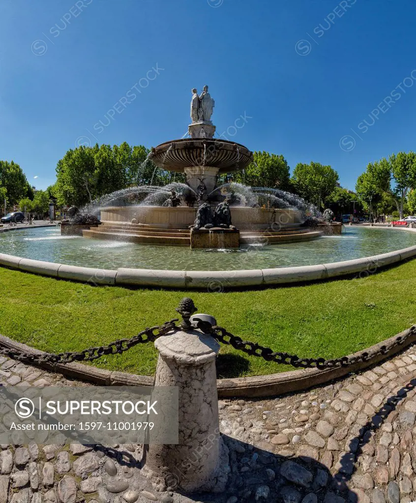 Place de la Rotonde, town, village, water, spring, fountain, Aix en Provence, Bouches du Rhone, France, Europe,