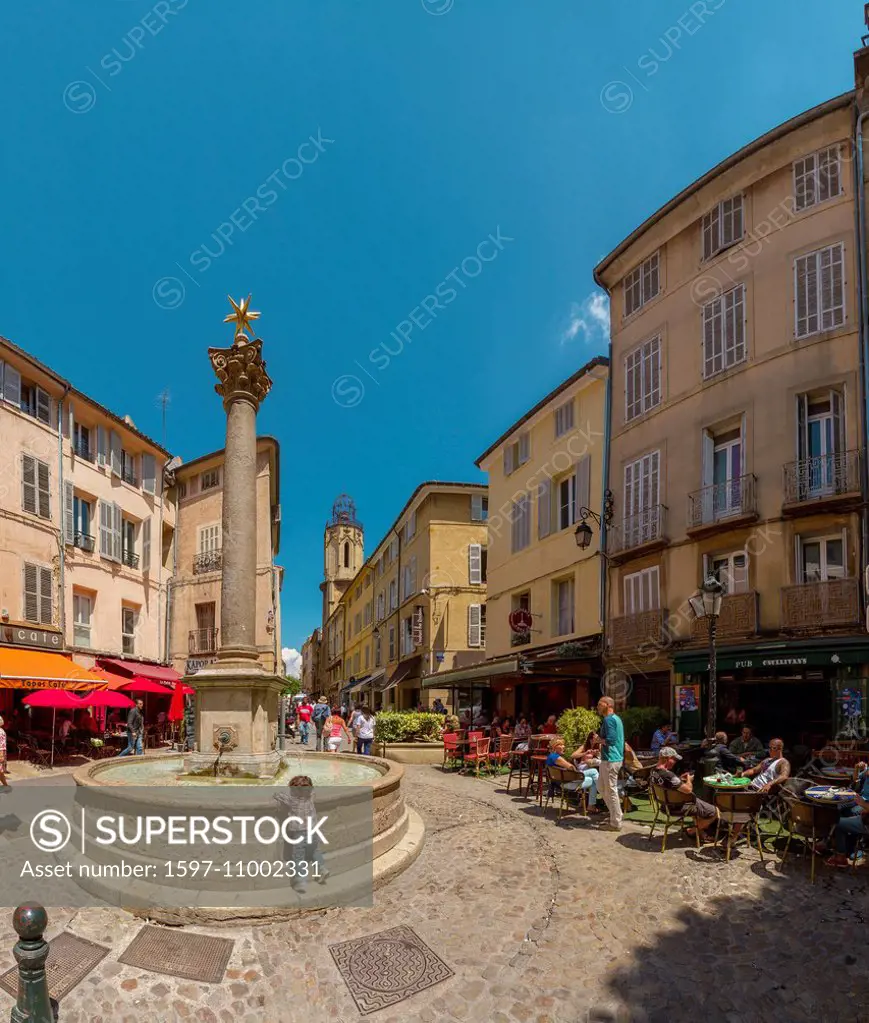 Place des Augustins, town, village, summer, people, outdoor cafe, Aix en Provence, Bouches du Rhone, France, Europe,