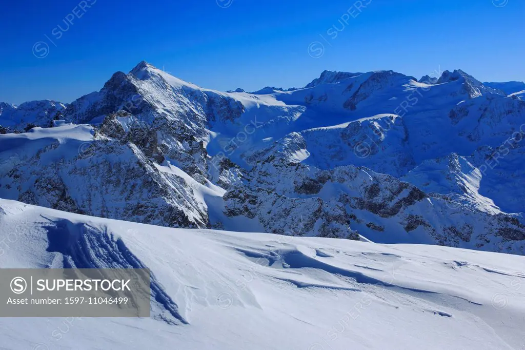 Alps, view, mountain, mountain panorama, mountains, Bernese Alps, mountains, Gwächtenhorn, sky, massif, fog patches, panorama, snow, Switzerland, Euro...