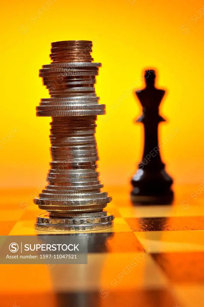 Chess, Check, chess pieces, play, game, strategy, money, coins, Swiss francs, finance place, finances, economy, economics,