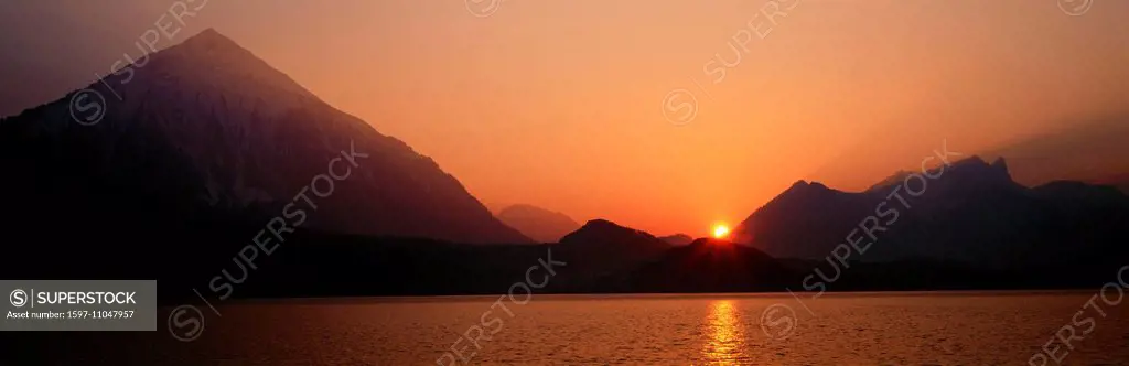 Switzerland, Bernese Oberland, sunset, Lake Thun, lake, Niesen,