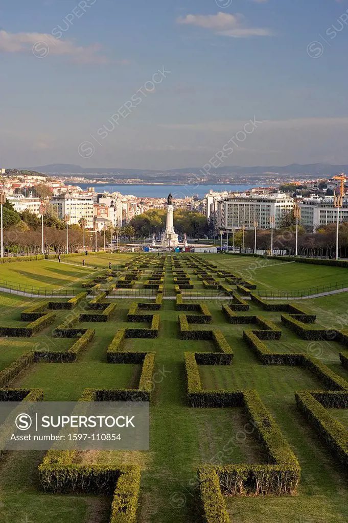 Portugal, Europa, Europe, Lisbon City, Parque Eduardo VII, park, Praca do Marques de Pombal, statue, column, town, Ave