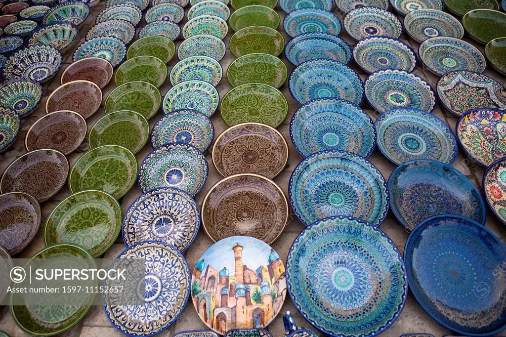 Bukhara, Uzbekistan, Central Asia, Asia, ceramics, city, colourful, dishes, shop, silk road, touristic, traditional, travel