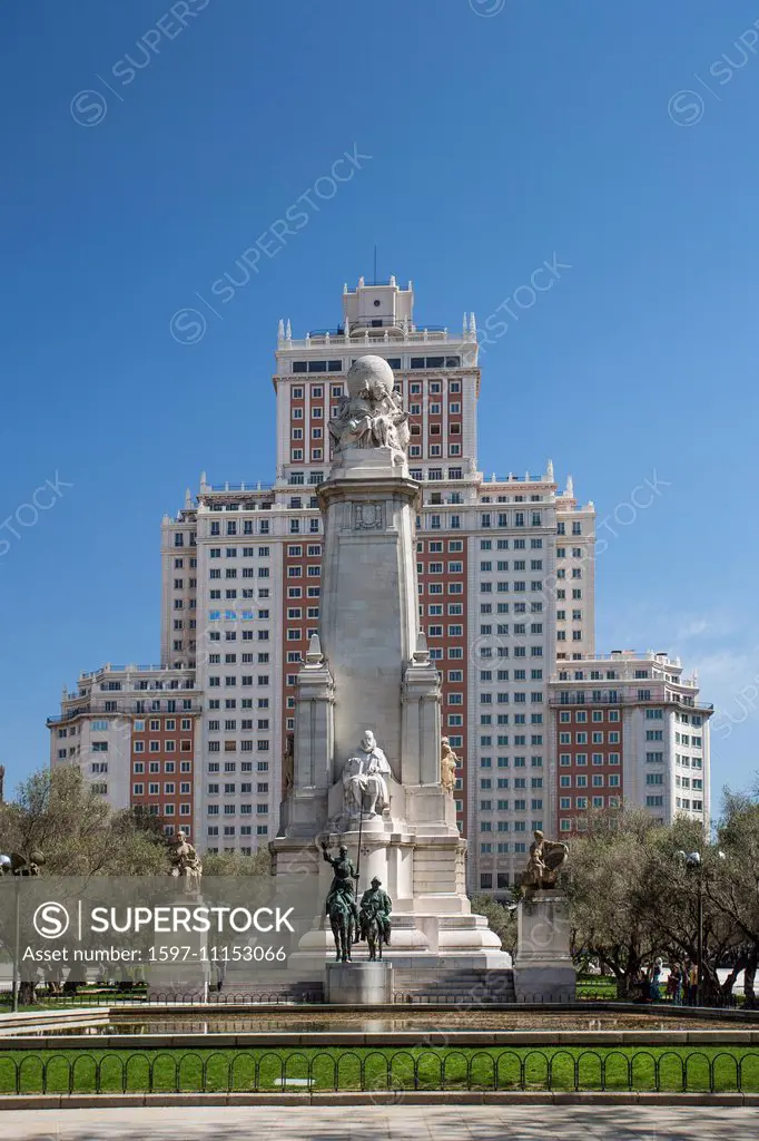 Spain, City, Espana, Square, Cervantes, Monument, Don Quixote,