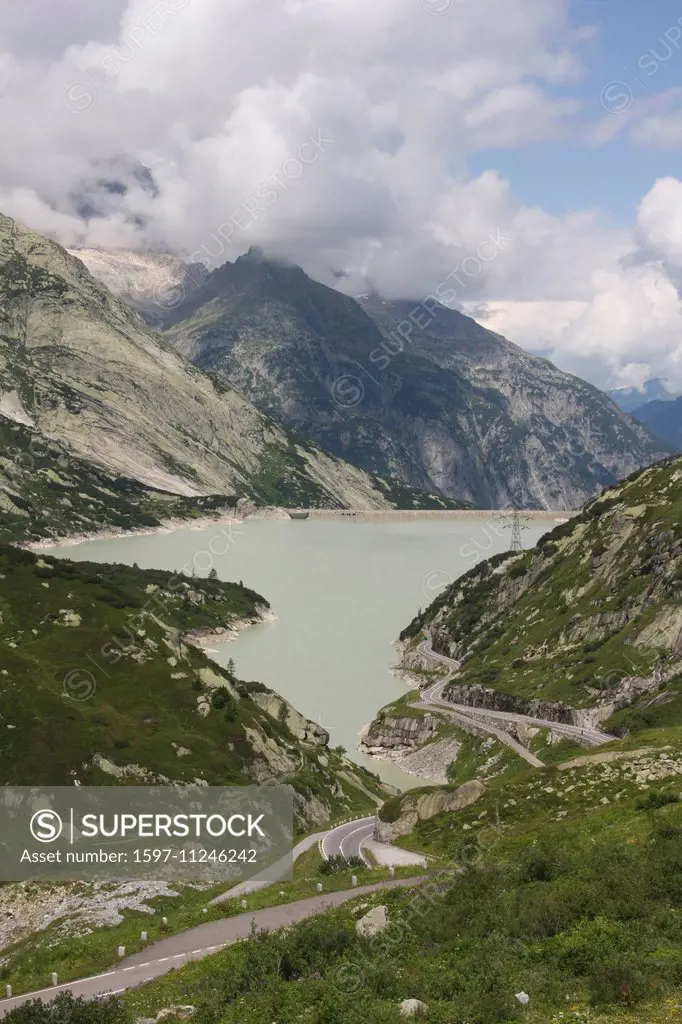 Switzerland, Europe, Bernese Oberland, Grimsel Pass, Grimsel, reservoir, lake, dam, dam wall, Räterichsbodensee, mountain pass