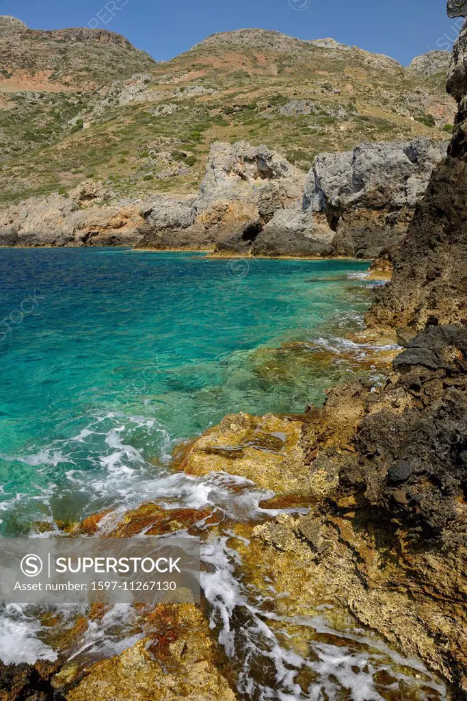 Europe, Greece, Greek, Crete, Mediterranean, island, Falasarna, coast, rocks, sea,