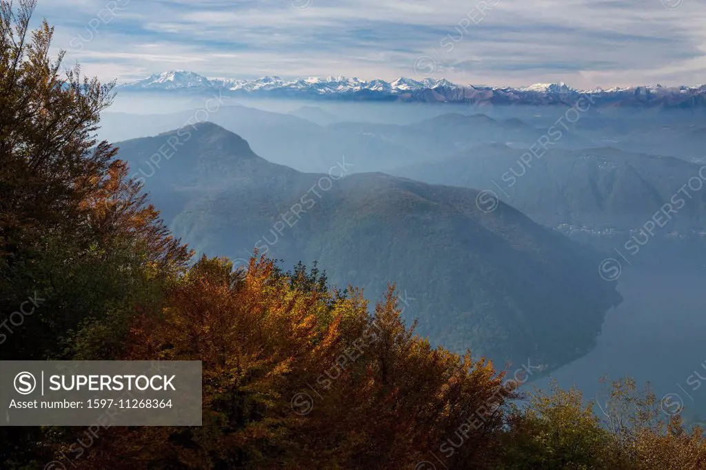Ticino, view, Monte Generoso, Monte San Giorgio, Alpine chain, Monte Rosa, autumn, canton, Ticino, Southern Switzerland, Alps, mountain, mountains, Sw...