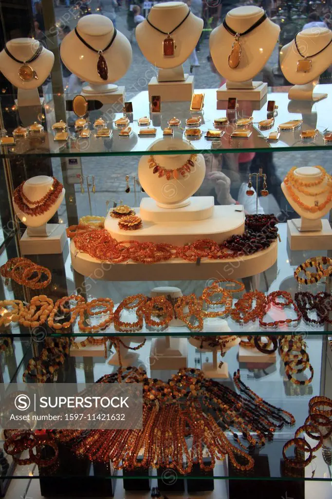 Poland, Warsaw, Europe, Old Town, shop, amber, shop-window,