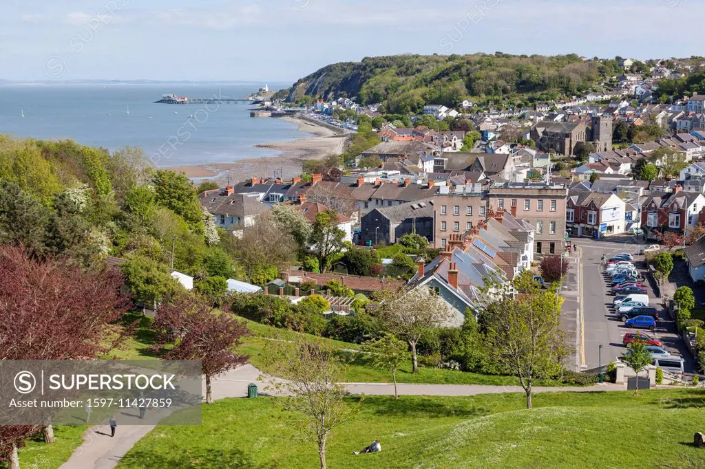 Wales, Glamorgan, Gower Peninsula, Mumbles, View of Mumbles from Oystermouth Castle