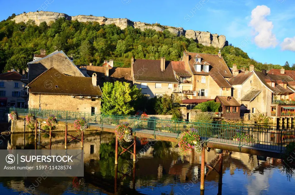 France, Europe, Jura, loue, gulch, ornans, franche-comté, small towns, historical, river, flow, valley, rock, cliff, bridge
