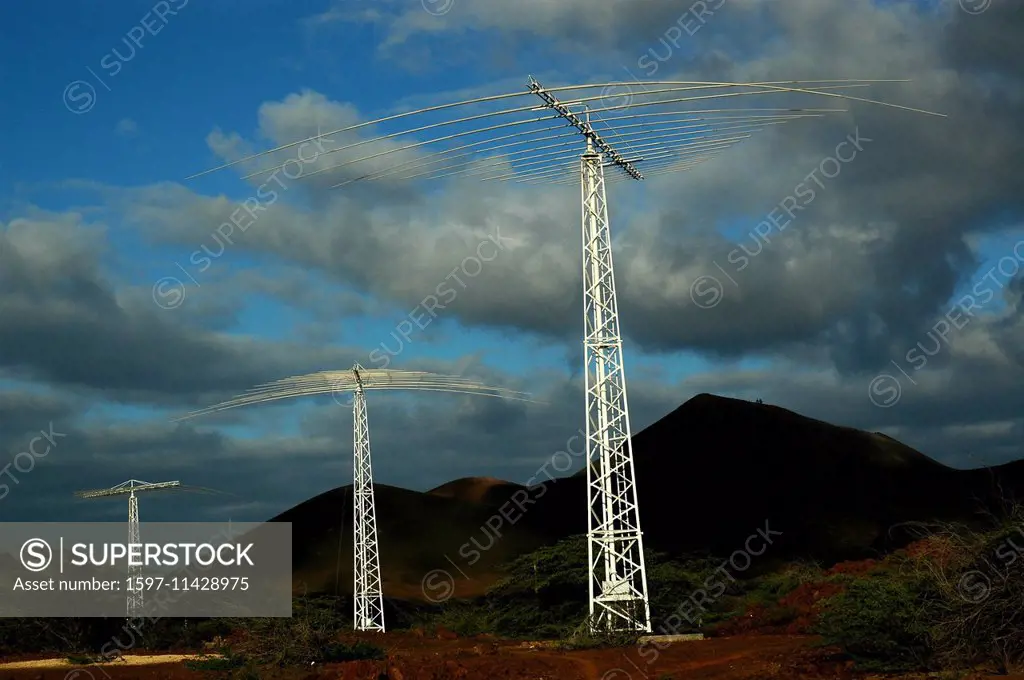 Ascension, Ascension Island, volcano, mountain, clouds, antennas, one boat, communication