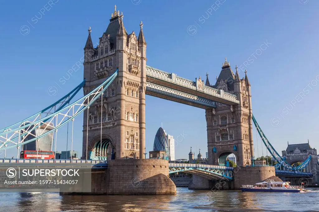 England, London, Tower Bridge and City Skyline