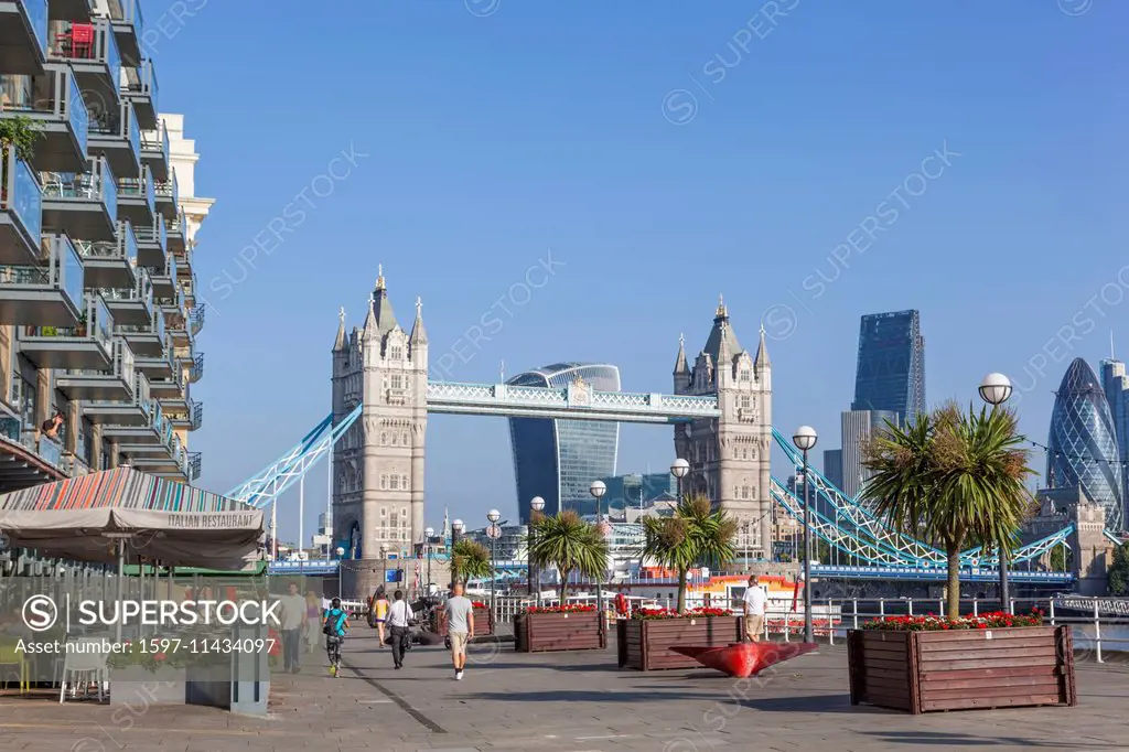 England, London, Tower Bridge and Butlers Wharf