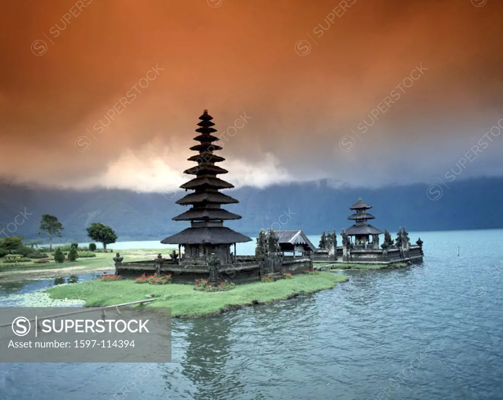 10214193, Bali, Asia, Bratan lake, sea, dramatical, island, isle, red, sky, temple, clouds, weather,