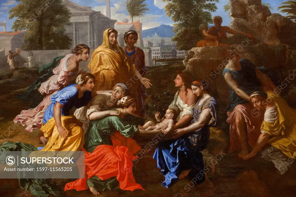 England, London, Trafalgar Square, National Gallery, Painting titled The Finding of Moses by Nicolas Poussin