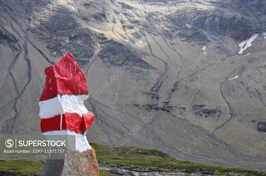 Switzerland, Europe, canton Glarus, Linthal, Linth, Mutten, footpath, mark, signpost, red, white, color, mountain footpath