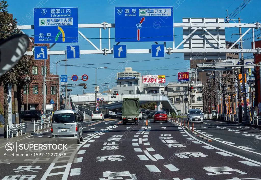 Bridge, City, Highway, Japan, Asia, Kagoshima, Kyushu Island, Japanese, road, signs, traffic, transit