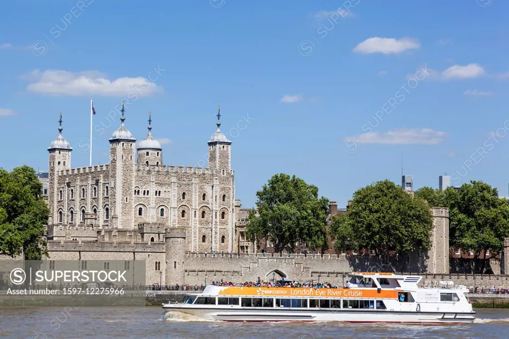 England, London, Tower of London and Thames River Cruise Boat