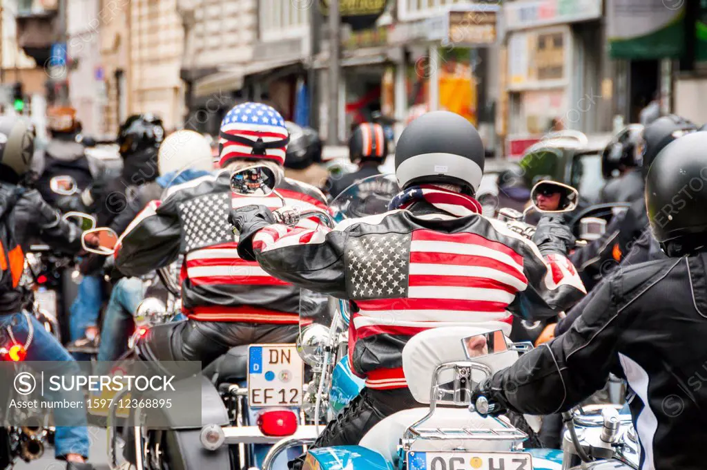 Biker, demonstration journey, Germany, Europe, against, intolerance, Cologne, North Rhine-Westphalia, traffic, North Rhine-Westphalia, motorcycles, mo...