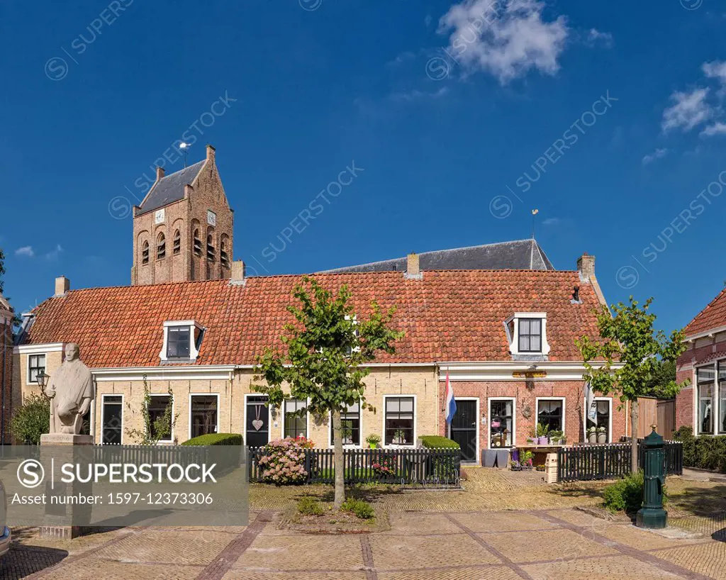 Netherlands, Holland, Europe, Ferwert, Friesland, village, summer, house, church