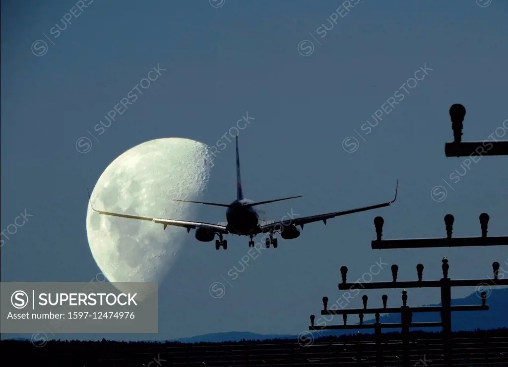 landing jet and moon