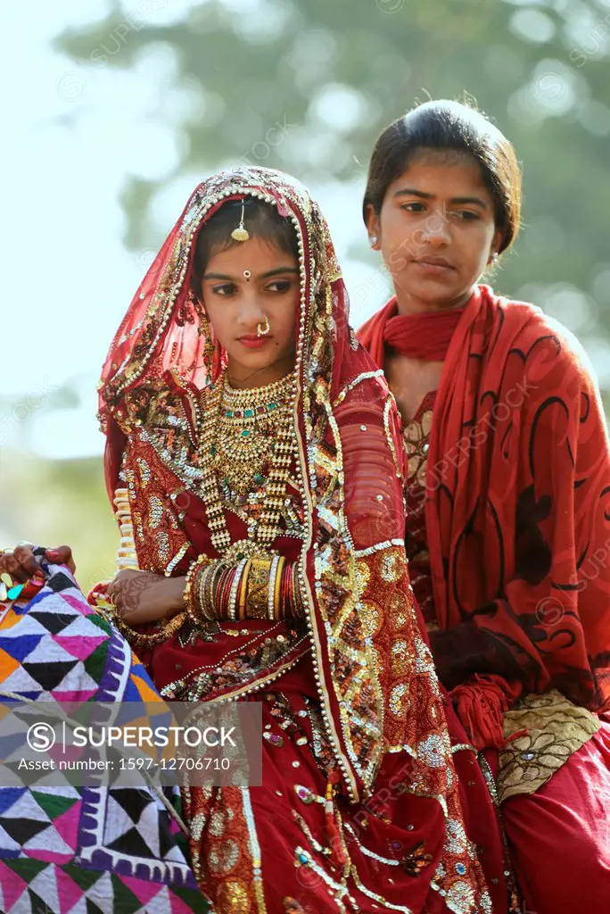 girls at ethnic festival in Rajasthan, India,